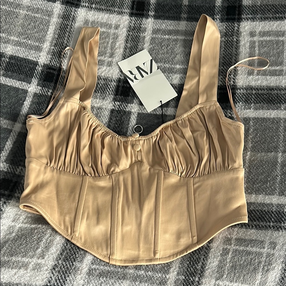 Zara Beige Corset-Style Bodysuit